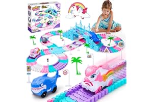 Race Track Toys for 3 4 5 Year Old Girls: Shark & Unicorn Gifts for Girls Kids Toys Age 4 5 6, Flexible Car Tracks Train Set 