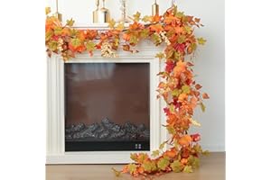 MIZII Fall Decor Artificial Maple Leaf Pumpkin Garland 6FT Fake Autumn Vines Garland Thanksgiving Halloween Harvest Decorations for Porch Mantle Table Centerpieces Fireplace Farmhouse (Yellow PK)