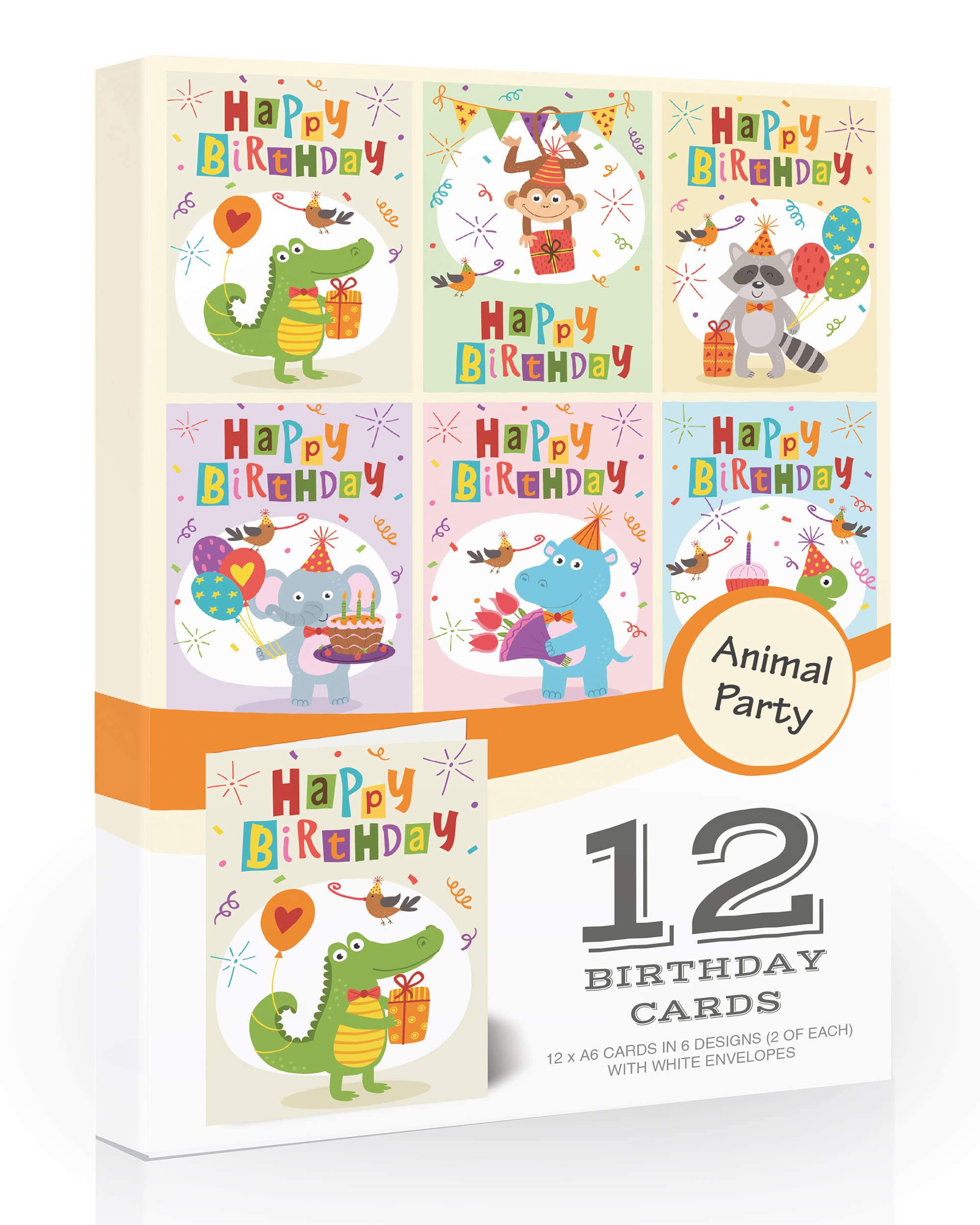 Olivia Samuel 12 x Kids Animal Fun Birthday Card Pack Includes envelopes. Made in the UK