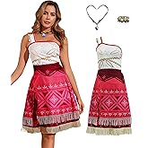 Tropical Island Princess Dress for Women Ocean Hawaiian Adventure Halloween Costume Skirt with Necklace Party Dress Up