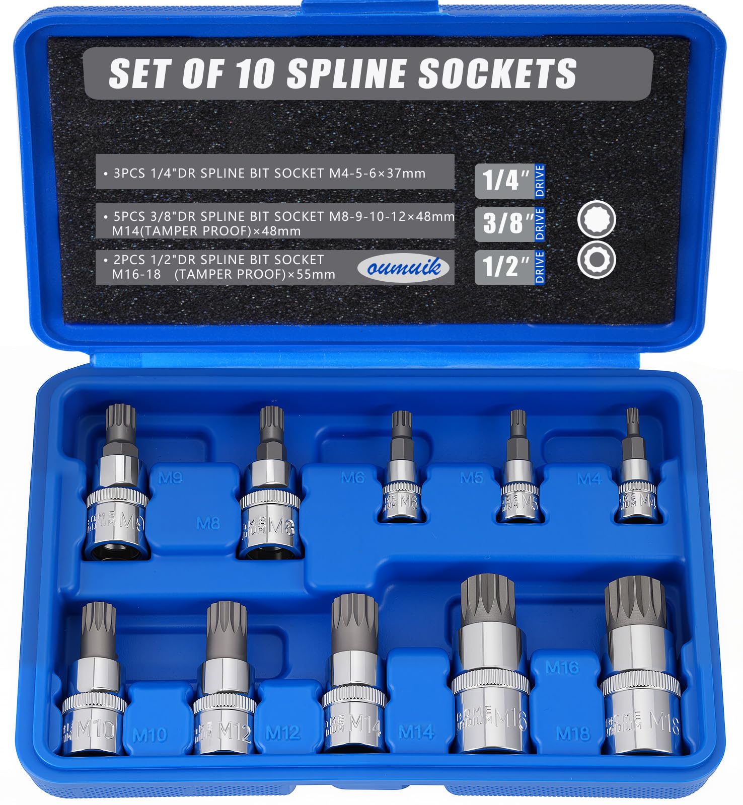 10Pcs Spline Socket Set M4 - M18 Torx Bit Set - Triple Square Socket Set with Storage Case — image 1