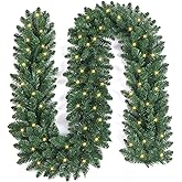OasisCraft 9ft Christmas Garland with LED Lights Battery Operated, Prelit Xmas Garland for Mantle, Fireplace, Stairs Railing, Artificial Christmas Garland Indoor and Outdoor Decorations