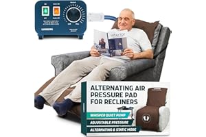 Lunderg Alternating Air Pressure Pad for Recliner Chair - Pressure Relief Cushion Topper for Recliner - Bed Sore Prevention - Medical Grade Mattress Pad, Cover & Quiet Pump - Home or Hospital (Coffee)