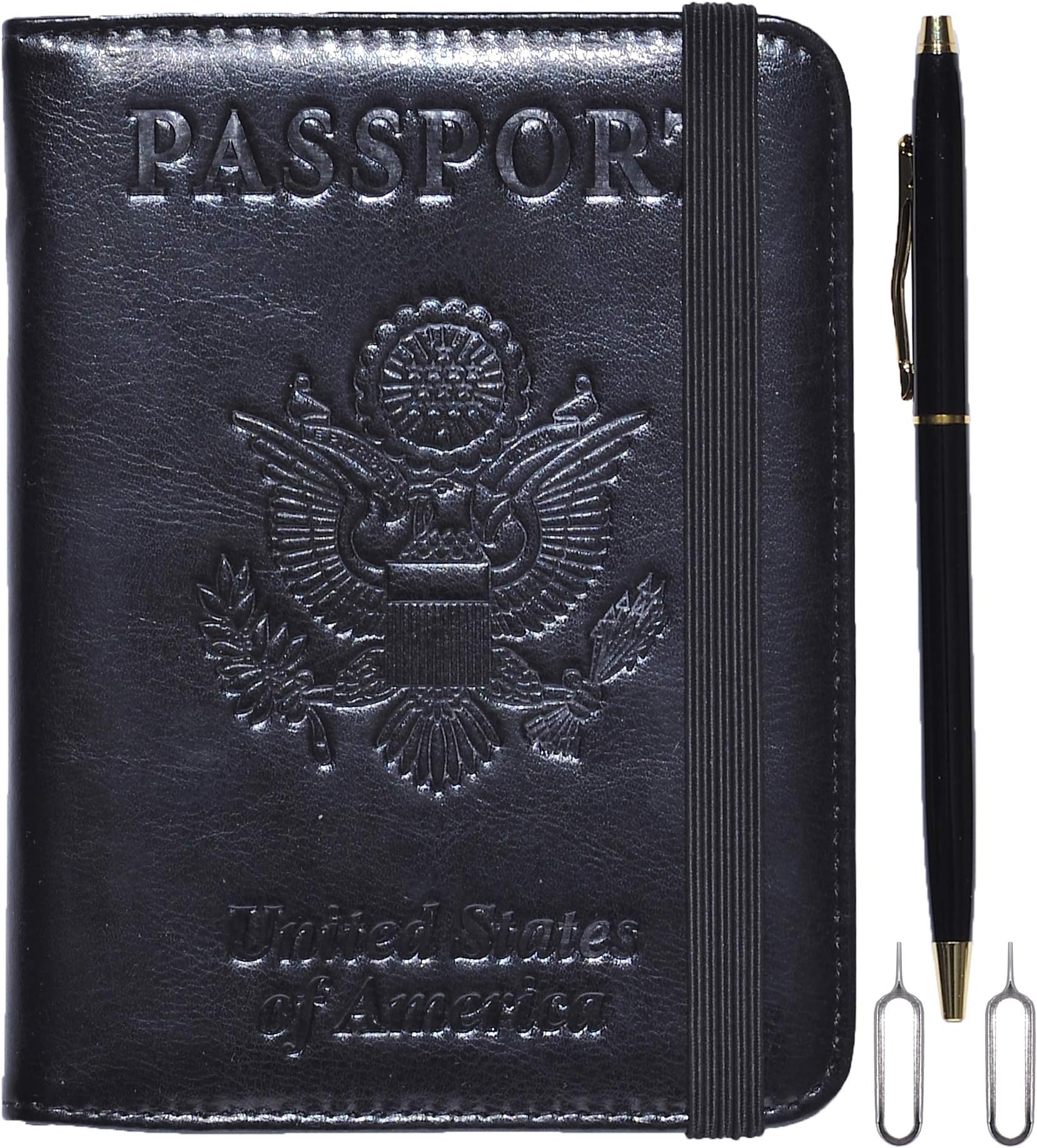 RFID Blocking Leather Passport Holder Cover & Travel Wallet ID Card Case