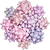 WRAPAHOLIC 12Pcs Christmas Gift Bows Assortment - Kraft Paper Christmas Pink & Purple & Blue Theme for Holiday, Party, Birthday, Baby Shower