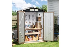 BREEZZ 5x3FT Outdoor Steel Storage Shed with Floor Frame, Lockable Doors, Compact Metal Tool Shed for Garden, Backyard, Patio, Utility, and Bike Storage,Brown