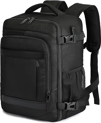 Mochila 40x30x20 Viaje Cabina Avión Equipaje de Mano Aprobada para Ryanair EasyJet Eurowings Hombre Mujer 24L Negro