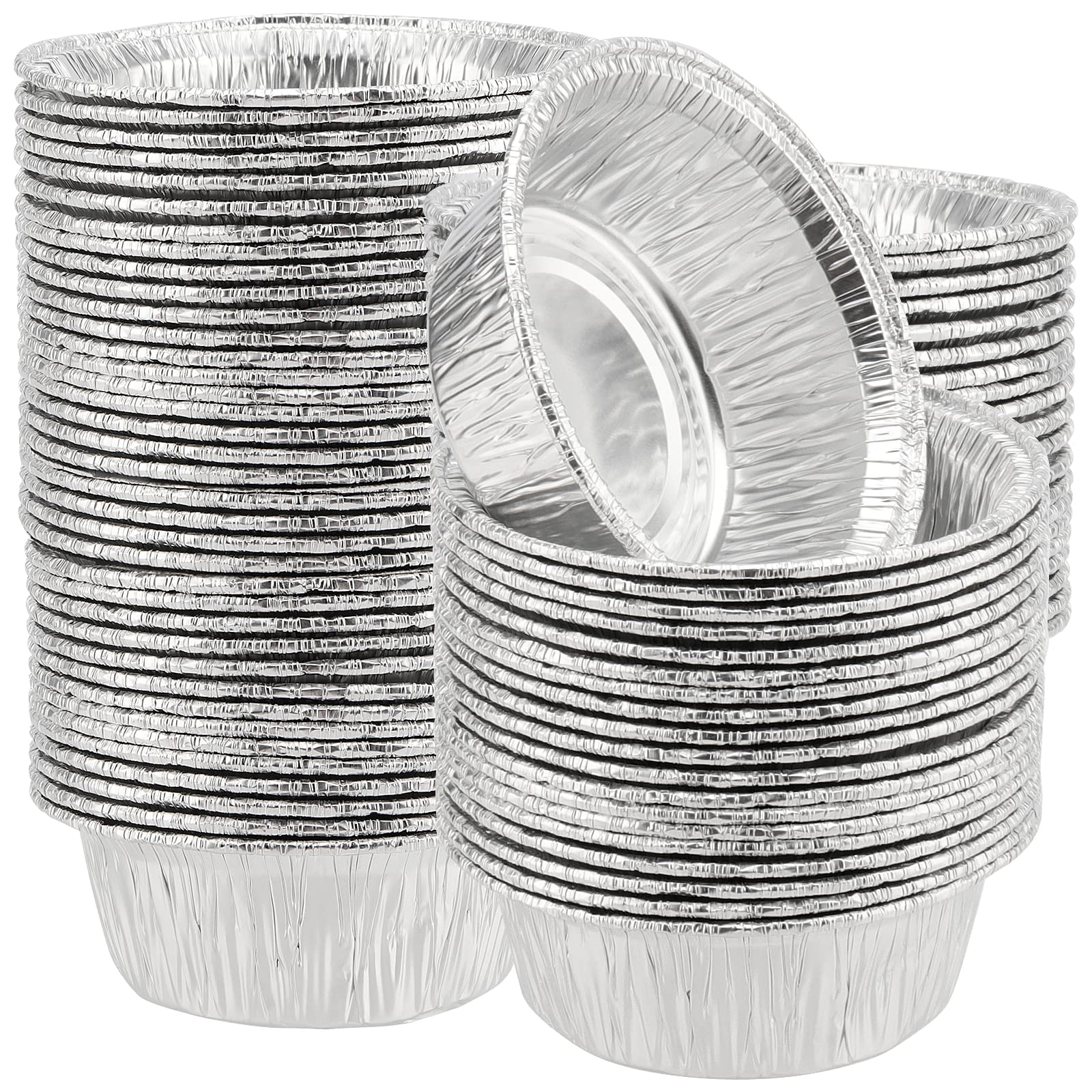 MUKCHAP 100 Pack Foil Pie Dish, 12x8.8x4.5cm Round Aluminum Foil Pie Tray Cases, Tin Foil Bowl Pan for Kitchen Baking, BBQ, Camping