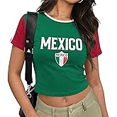 Mexico Shirts for Women Mexican Flag Crop Top Soccer Match Shirt | Mexican Graphic Cropped Tees, Casual Short Sleeve Tops