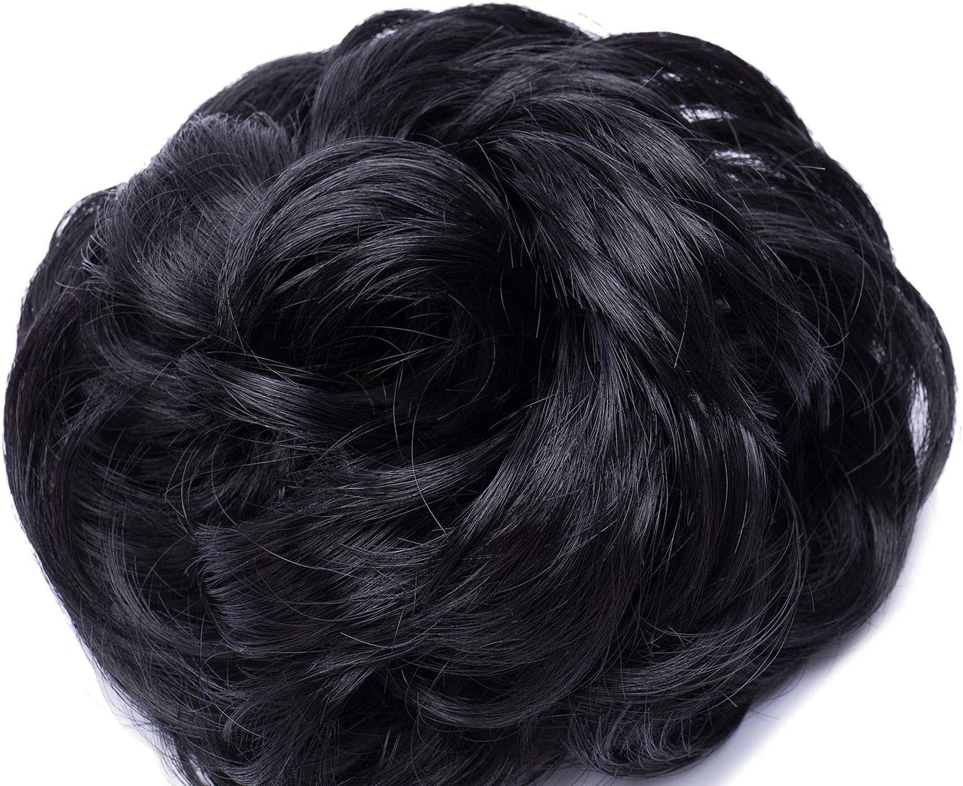 Scrunchy Hair Bun Updo Hairpiece Ribbon Ponytail Extensions Wavy Curly Messy Chignons Piece Wig - Dark Black - Image 3