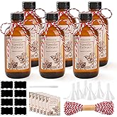 6 Pack 4 oz Amber Boston Glass Bottle, Vanilla Extract Bottles, Small Glass Jars Mini Brown Glass Bottles with Black Lids for