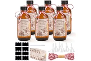 6 Pack 4 oz Amber Boston Glass Bottle, Vanilla Extract Bottles, Small Glass Jars Mini Brown Glass Bottles with Black Lids for