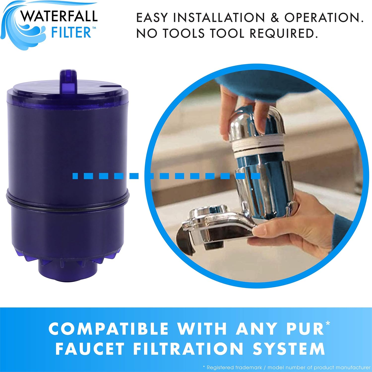 Waterfall Filter - 4 Pack of Faucet Water Filter Replacement for PUR RF9999. Compatible with PUR Classic, Advanced and Horizontal Faucet Mounts | Coconut Activated Carbon Removes Chlorine, Bad Taste: Home & Kitchen