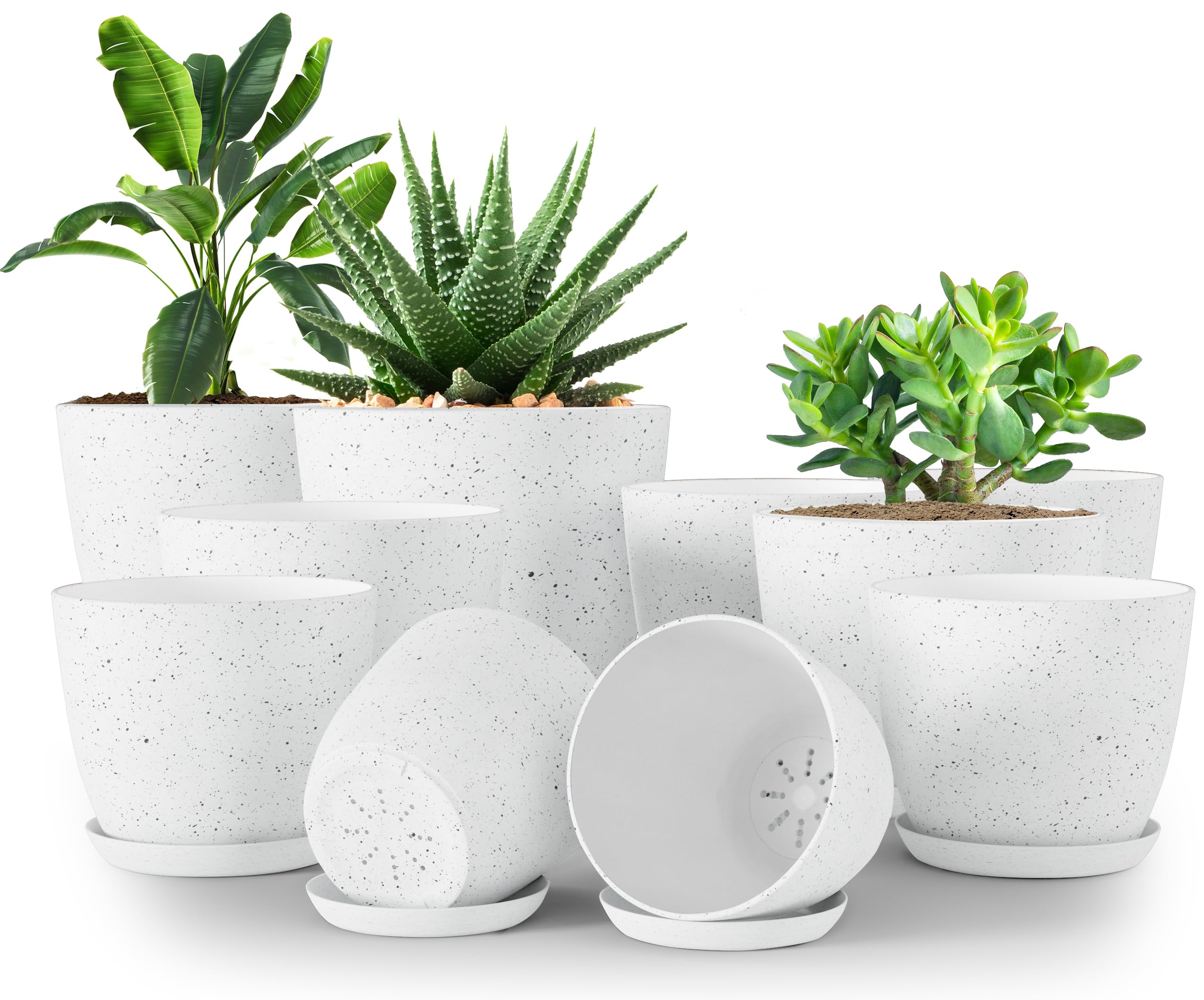 Utopia Home - Plant Pots Indoor with Drainage - 7/6.6/6/5.3/4.8 Inches Home Decor Flower Pots - Plastic Planters for Indoor Plants, Cactus, Succulents Pot (Spotty Grey, Pack of 10) — image 1