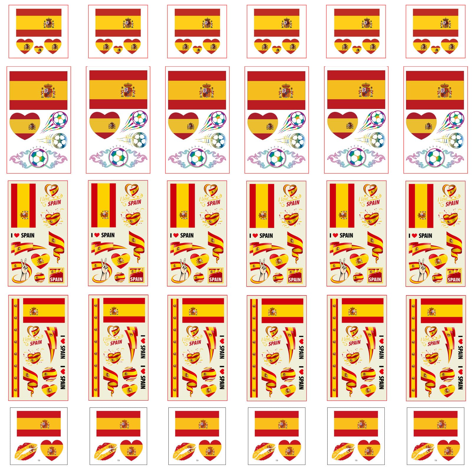 Autousa 30x Temporary Tattoos of Spain Flag for International Competitions 2024 European Championship Football World Cup Face Waterproof Flags Stickers (30 Sheets） — image 1