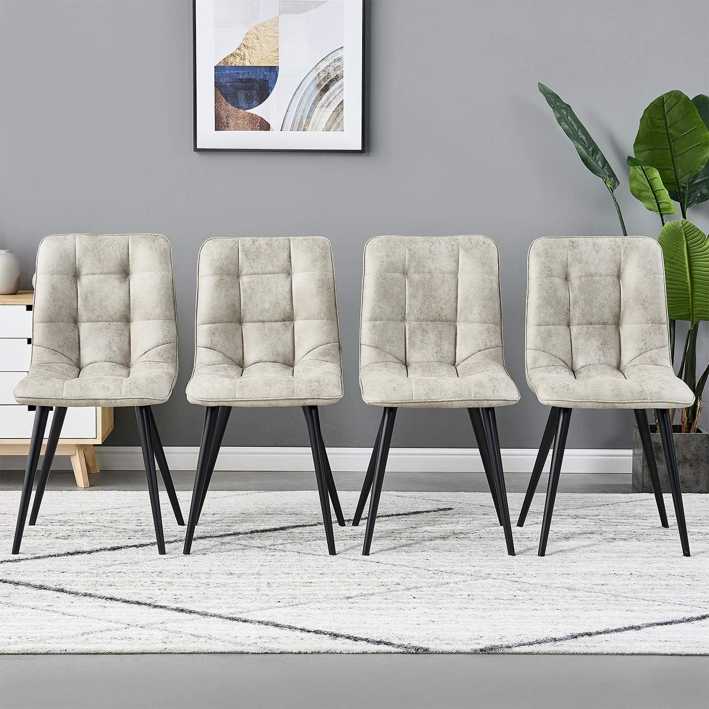 Ray Dining Chairs Tapered Leg Super Tufted Seatrest Back Support Comfort Kitchen Table Side Chair Velvety Fabric Corner Living Room Lounge Furniture Set of 4, Khaki [Energy Class A]