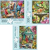 Bits and Pieces Set of 3 Jigsaw Puzzles 300 Pieces - Playful Cats &amp; Kittens | 18" x 24" - Set of 3 Jigsaw Puzzles - Cottage Core Puzzles Animal Puzzles - Recycled Cardboard - Bright Colors, No False Fits