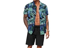 COOFANDY Men's Hawaiian 2 Piece Outfits Summer Beach Matching Set Short Sleeve Floral Shirts and Shorts