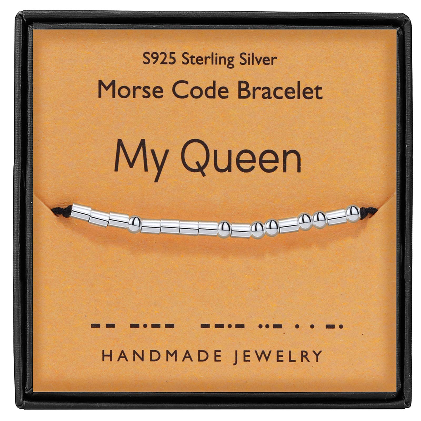 Gleamart Morse Code Bracelets Sterling Silver Beads Silk Cord Bangles My Queen