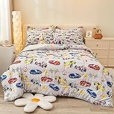 Mooreeke Twin Size Comforter Sets for Boys Kids, 6 Pieces Bed in a Bag Racing Car Bedding Comforter Sheet Set with Shams and Decorative Toy Pillow, Ultral Soft Microfiber Kids Bed Set