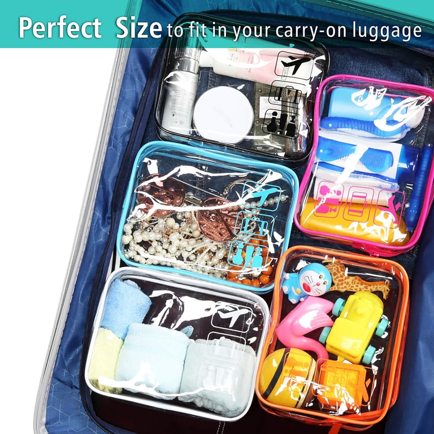 Clear Toiletry Bag, F-color 5 Pack TSA Approved Toiletry Bag Quart Size Bag, Travel Makeup Cosmetic Bag for Women Men, Carry on Airport Airline Compliant Bag, Black, White, Blue, Orange, Rose Red : Beauty