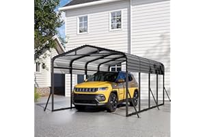 Jocoevol Heavy Duty Metal Carport Canopy, 12x20 FT Outdoor Car Port with Waterpoorf Metal Roof& Side Support Rods, Multi-Use Shelter Outdoor Garage for Car, Boats and Truck