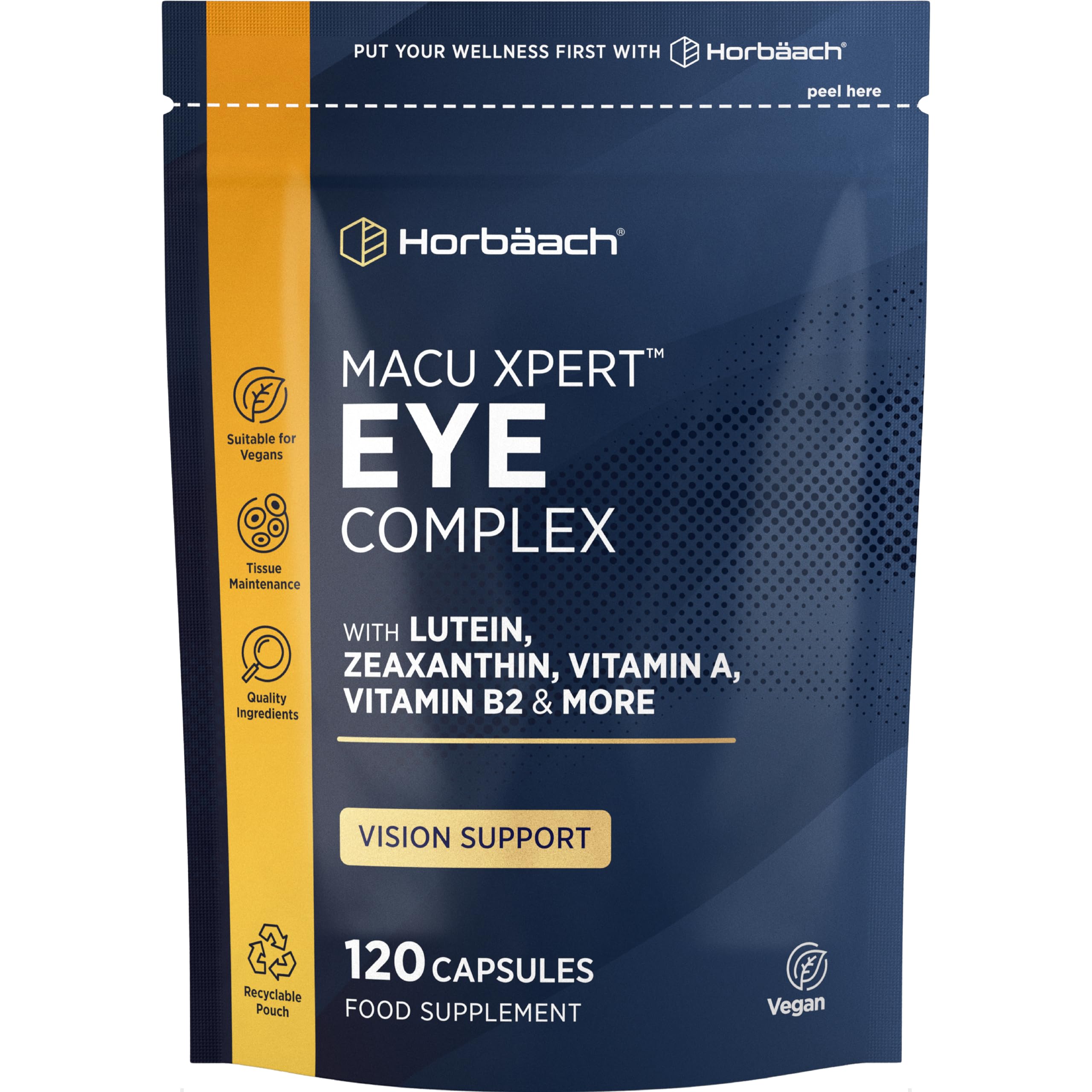 Lutein and Zeaxanthin Eye Supplement for Adults | High Strength Complex with Vitamin A, E, C, B2, Zinc, Copper and Beta Carotene | 120 Vegan Capsules | By Horbaach