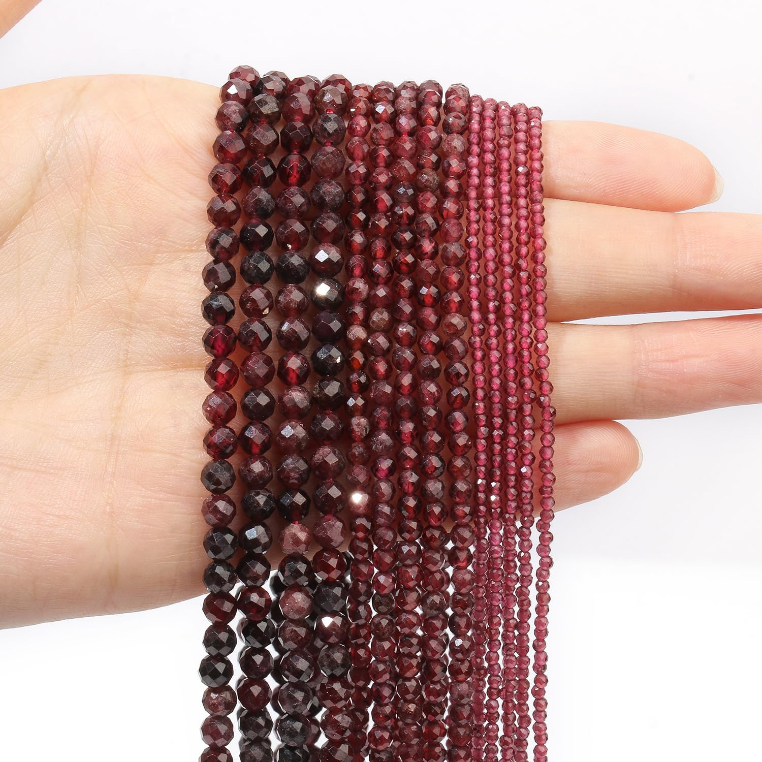 Photo 1 of 2mm 180pcs Natural Garnet Stone Beads, Songxi Small Faceted Round Loose Gemstone Beads for Jewelry Making, DIY Art and Craft, Bracelet Beads for Necklace (1 Strand)