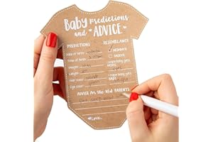 Kate Aspen Baby Predictions for Baby Shower Advice Cards - 50-Count Onesie Shaped Baby Shower Games for Girl or Boy - Gender Neutral Decor, Table Decorations, Activity and Keepsake For New Parents