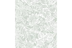 CiCiwind Peel and Stick Wallpaper Green and White Floral Removable Self Adhesive Modern Contact Paper Tropical Leaf Wall Paper Bathroom Bedroom Laundry Room Papel Tapiz para Pared 17.3"×78.7"