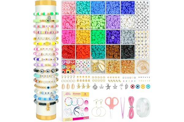 Dowsabel Clay Beads Bracelet Making Kit for Beginner, 5000 Pcs Preppy Polymer Clay Beads with Charms Kit for Jewelry Making, DIY Arts and Crafts Birthday Gifts Toys for Kids Age 6-13