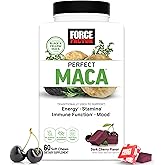 Force Factor Perfect Maca, Maca Root &amp; DIM Supplement with Saffron | Boost Energy and Mood, with Yellow and Black Maca, Vitamins, Minerals, and Antioxidants, Dark Cherry Flavor, 60 Soft Chews
