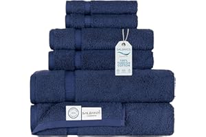 SALBAKOS - Luxury 6 Piece Towel Set, 100% Turkish Cotton, Quick Drying, Highly Absorbent & Comfy, Includes 2 Bath Towels, 2 Hand Towels & 2 Washcloths | (Navy)