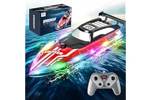 RC Boat with Dazzling LED Lights, 2.4Ghz Remote Control Racing Boats for Kids 8-12,Toy Water Boat for Pools and Lakes with Wa