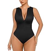 FeelinGirl Bodysuits for Women Seamless Body Suit Invisible Zip Up Crew Neck Slimming Ribbed Basic Tank Tops