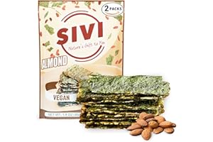 SIVI NATURE'S GIFT TO YOU SIVI Almond Fillings Seaweed Snacks - Pack of 2 - Vegan, Plant Based, High Protein & Gluten Free Seaweed Chips with Omega 3, Natural Iodine Source, Healthy Snacks For Kids & Adults, 1.41 oz