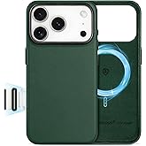 SHIELDON Genuine Leather Case for iPhone 17 Pro 6.3" 2025 | Compatible with Magsafe, Camera Button Updated, Magnetic Wireless Charging, Slim Fit, Shockproof, Metal Button, Protective Cover - Evergreen