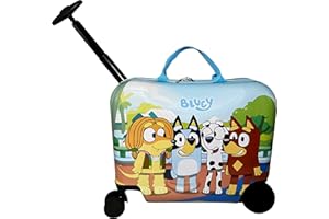 Fast Forward Ride-On 18" Suitcase For Kids/Tow-Along Toddler Carry-On Luggage With Wheels (Bluey)