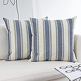 JOJUSIS Stripe Throw Pillow Covers Farmhouse Pillowcases Pack of 2 22 x 22 Inch Blue