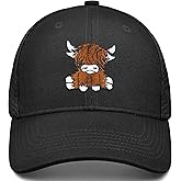 gswirmchsq Scottish Highland Cow Hat, Cute Embroidery Mesh Baseball Cap Trucker Hats Highland Cow Gifts for Women Men