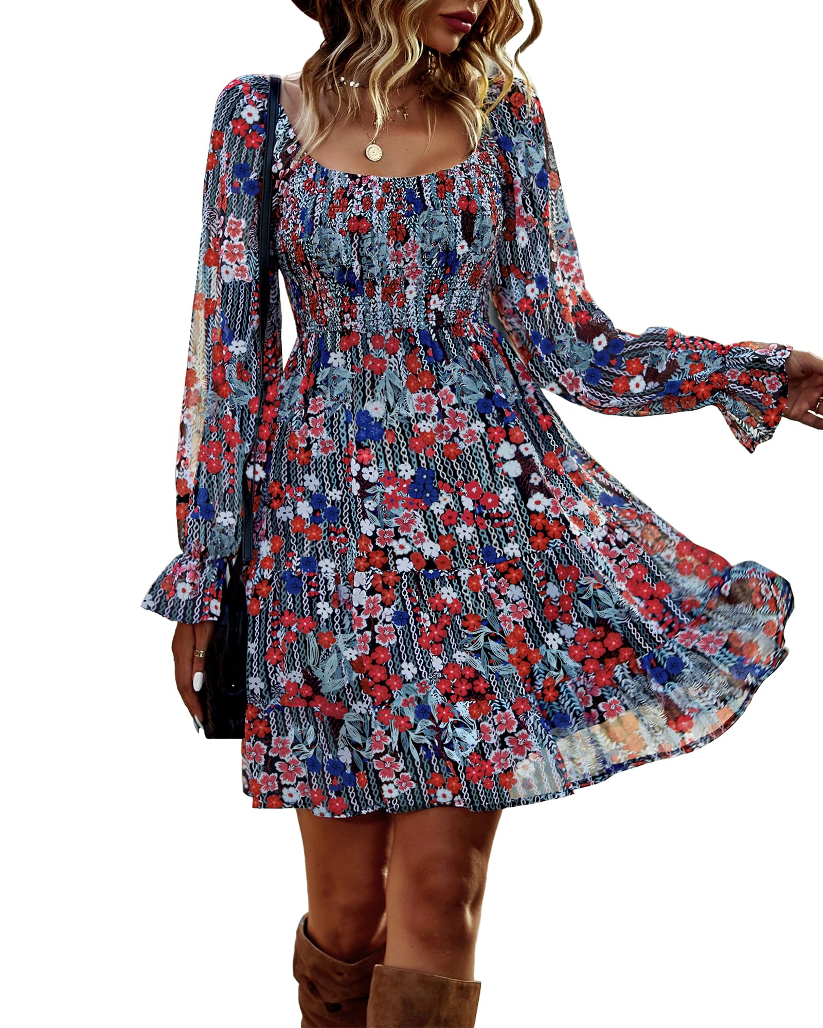 BTFBM Women Square Neck Smocked Dresses 2024 Summer