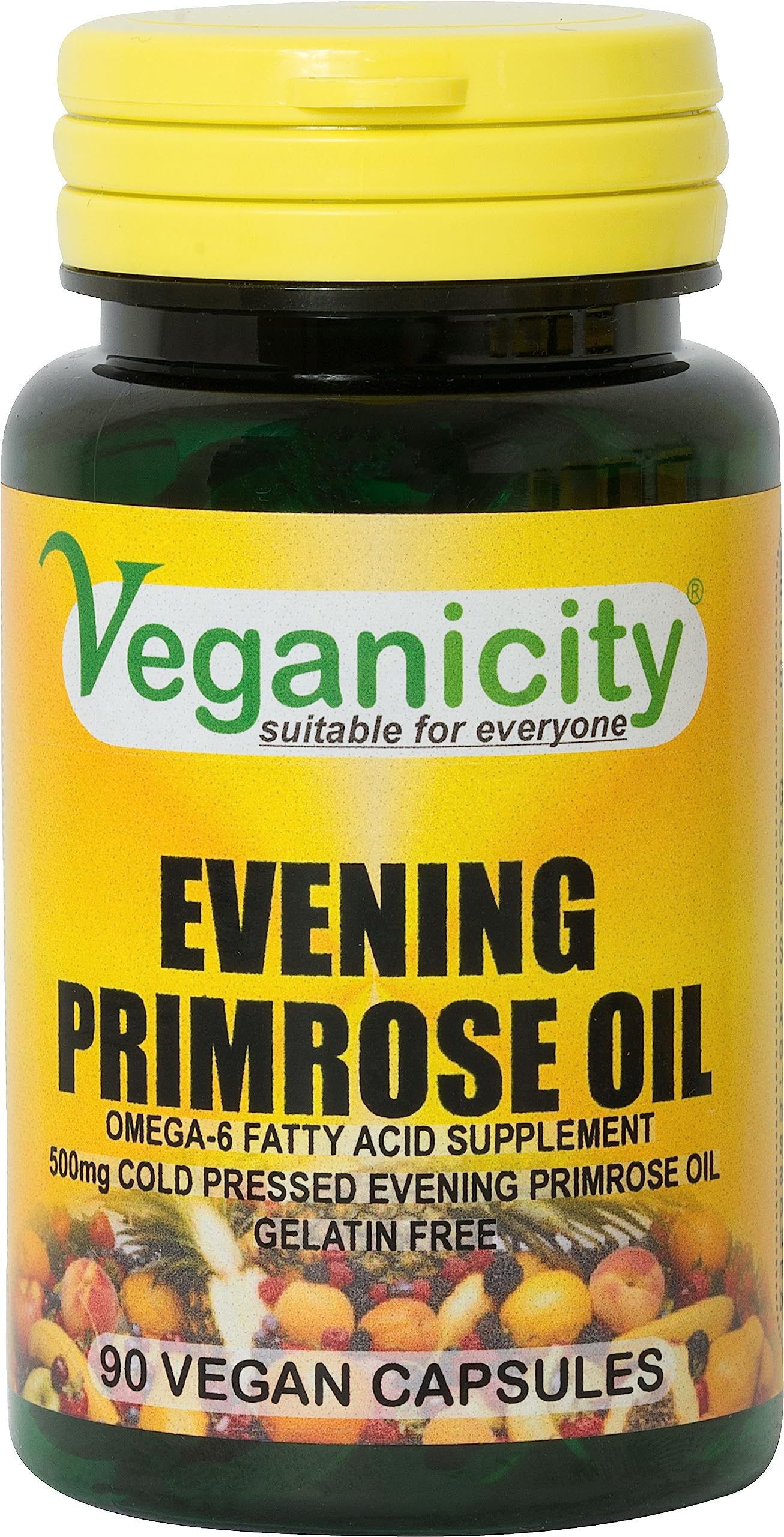 Veganicity Evening Primrose Oil 500mg (9% GLA) : Omega-6 Plant Supplement : 90 Vegan Capsules, in a Planet-Friendly 99% Recycled Pot