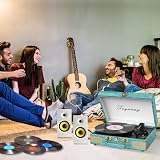 Trynnay Record Player 3 Speed Bluetooth Portable Suitcase Vinyl Player Sky Blue view 6
