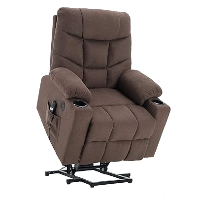Mcombo Electric Power Lift Recliner Chair for Elderly, Brown Fabric