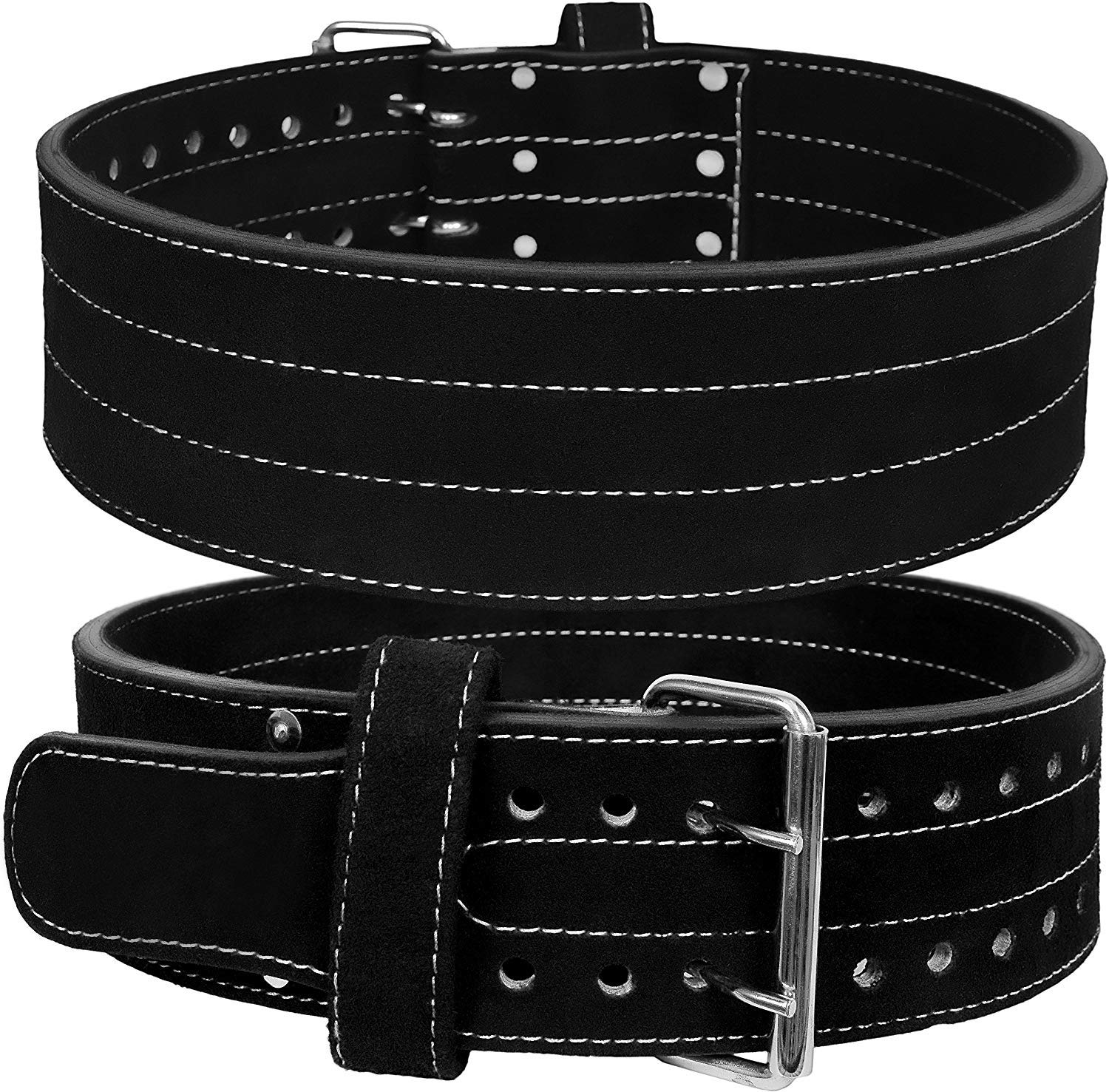 Photo 1 of **TEAR ON PACKAGE**Hawk Sports Double Prong Powerlifting Belt for Men & Women, 10mm Thick, 4" Wide Suede Leather Weightlifting Belt, for Doing Heavy Weight Workouts like Deadlifts & Squats at Full Power - Black, Small