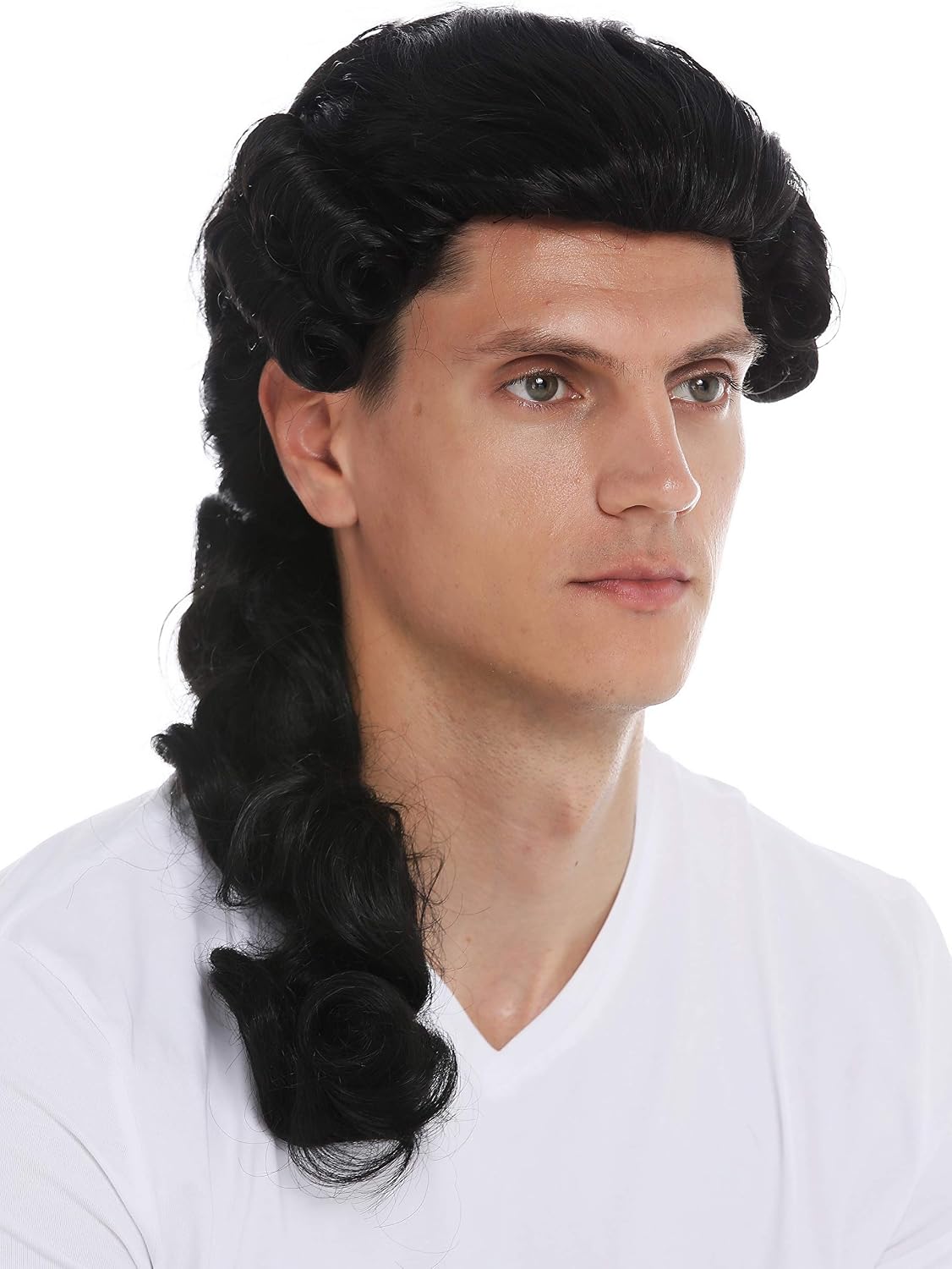 WIG ME UP - VK-31-1B wig men man historic baroque renaissance black braid noble man, Velvet black (1B)
