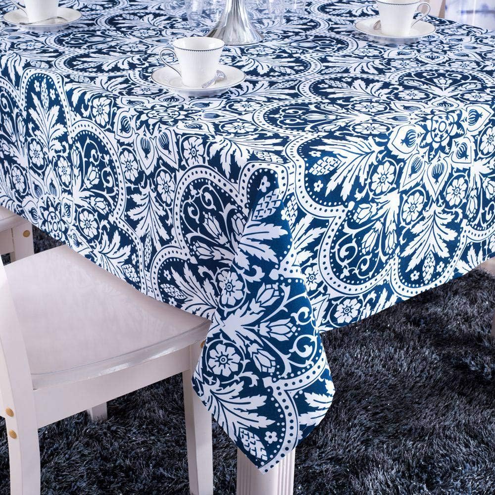 HomeyHo Flower Pattern Polyester Tablecloths for Rectangle Tables 55x70 Floral Table Cloths for Kitchen Dinning Tabletop Decoration Washable Easy Care Blue, 55 x 70 Inch