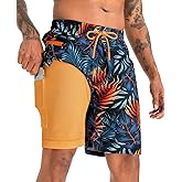 APTRO 2 in 1 Men's Swim Trunks 9" with Zipper Pockets Bathing Suit Built-in Board Shorts Swimwear Long Shorts