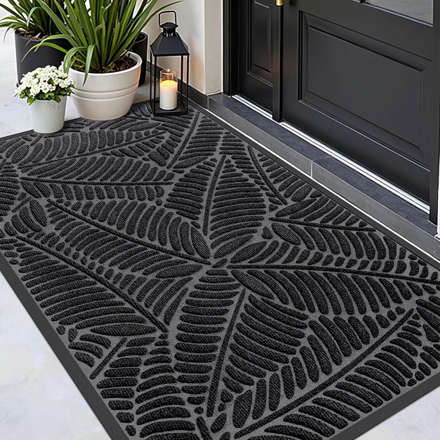 Homaxy Door Mats Indoor Outdoor, Heavy Duty Rubber Dirt Trapper Doormats, Non Slip Waterproof Floor Mat, Easy Clean Door Matt for Front Door, Entrance and Garden, 60 x 90 cm, Black