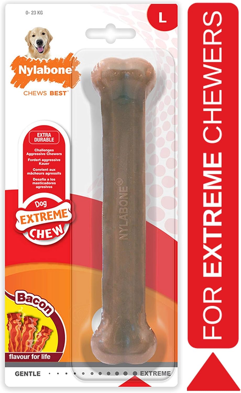 Nylabone Dura Chew Extreme Tough Dog Chew Toy Bone, Bacon Flavour, L, for Dogs Up to 23 kg,Brown, Large - Image 3